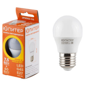 Лампа светодиодная G45 ШАР 7,5 Вт 170-240В E27 3000К ЮПИТЕР