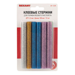 Клеевые стержни d=11,3 мм, L=100 мм, цветные с блестками (упак. 12 шт.) (блистер) REXANT