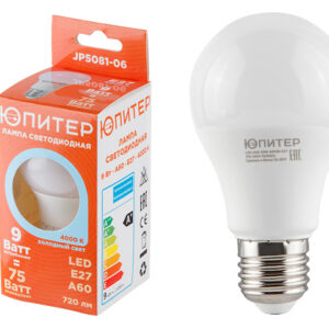 Лампа светодиодная A60 СТАНДАРТ 9 Вт 170-240В E27 4000К ЮПИТЕР