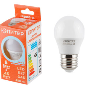 Лампа светодиодная G45 ШАР 6 Вт 170-240В E27 4000К ЮПИТЕР