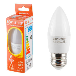 Лампа светодиодная C37 СВЕЧА 6 Вт 170-240В E27 3000К ЮПИТЕР
