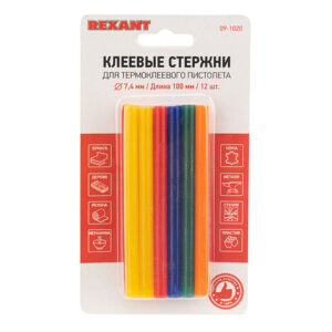 Клеевые стержни d=7,4 мм, L=100 мм, цветные (упак. 12 шт.) (блистер) REXANT
