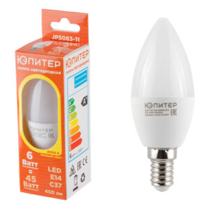 Лампа светодиодная C37 СВЕЧА 6 Вт 170-240В E14 3000К ЮПИТЕР