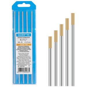 Электрод вольфрамовый золотой WL-15, Ф 3,2 мм (набор 5 шт) SOLARIS
