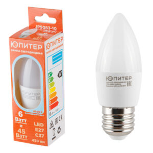 Лампа светодиодная C37 СВЕЧА 6 Вт 170-240В E27 4000К ЮПИТЕР