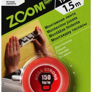 Лента двухсторонняя клейкая Mega Strong 19мм х 1,5м ZOOM