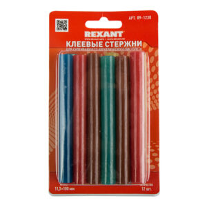 Клеевые стержни d=11,3 мм, L=100 мм, цветные (упак. 12 шт.) (блистер) REXANT