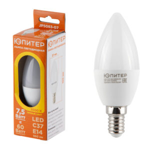 Лампа светодиодная C37 СВЕЧА 7,5 Вт 170-240В E14 3000К ЮПИТЕР